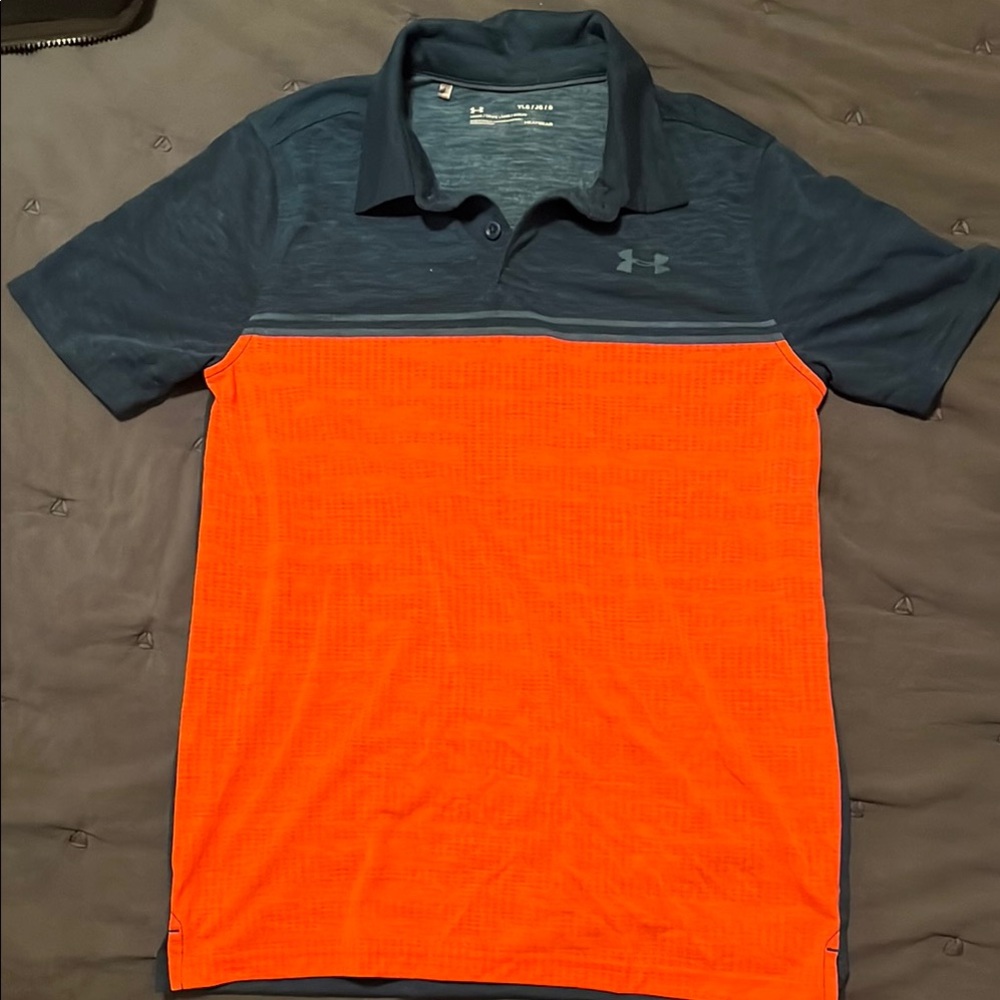Under Armour Heatgear Youth Large Orange and Blue Polo Shirt